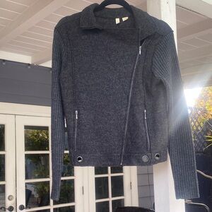 Moth Anthropologie - Boiled Wool Gray Asymmetrical Zip Sweater Jacket  (S)